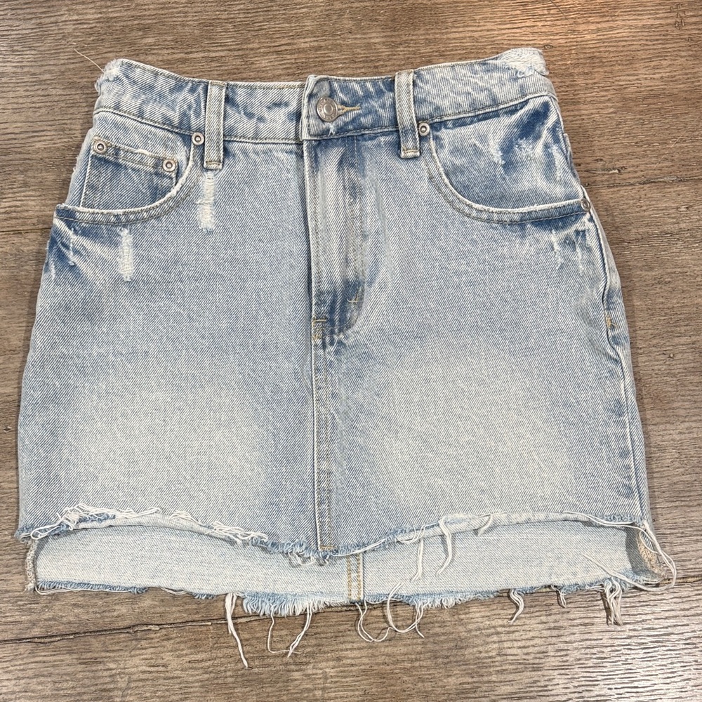 GREY LAB Light Blue Denim Distressed Mini Skirt
